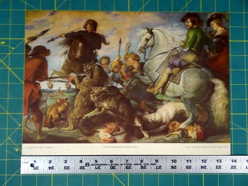 Rubens "Fox and Wolf Hunt" 1937 Lithograph Print - Picture 5 of 6