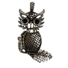 Silver Tone Owl Pendant 3"