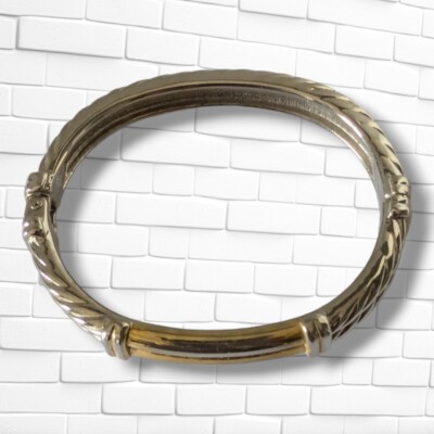 Vintage 90s Gold & Silver Tone Cable Style Hinged Bangle Bracelet