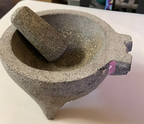 VTG Molcajete Mexican basalt Lava Stone Pig Mortar & Pestle Hand Painted Large - Picture 3 of 8