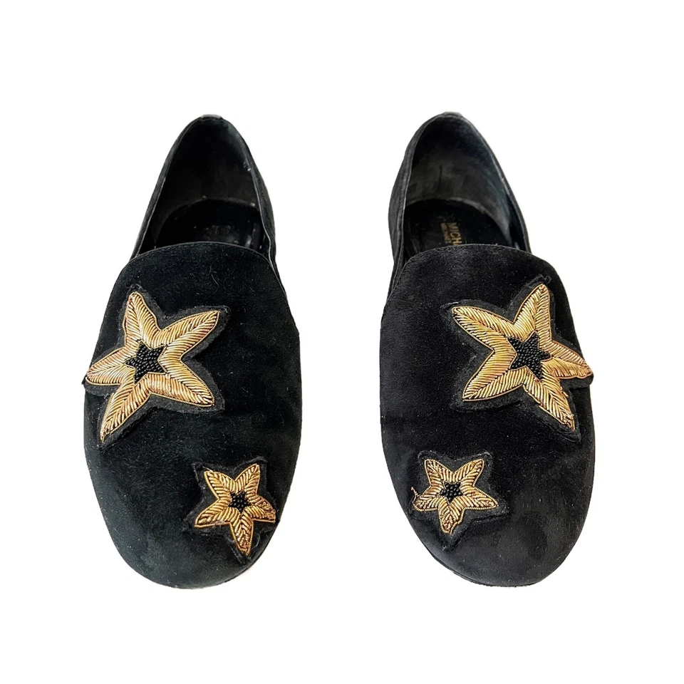 Mocasines Michael Kors Natasha de gamuza negra estrellas doradas 7 1/2 terciopelo de lujo metálico Foto 4 de 4