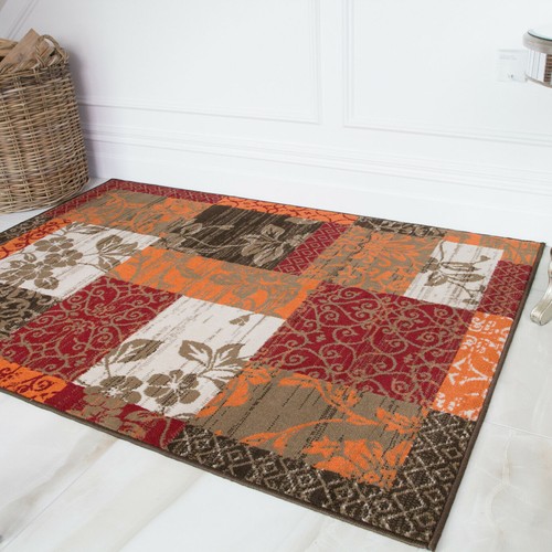 New Warm Red Orange Modern Patchwork Rugs Small Large Living Room Carpet Rugs - Picture 2 of 11