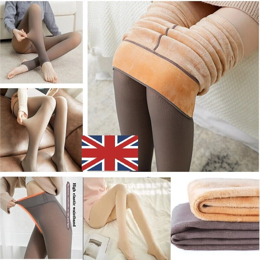 Women Thermal Lined Translucent Pantyhose Warm Winter Fleece Tights  Stockings