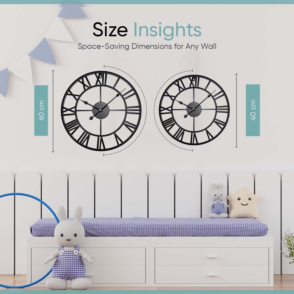 Large Wall Clock Big Numerals Giant Open Skeleton Metal Roman Round ...