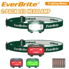 EverBrite 2-Pack LED Headlamp 5 Lighting Modes Adjustable with 6 AAA Batteries