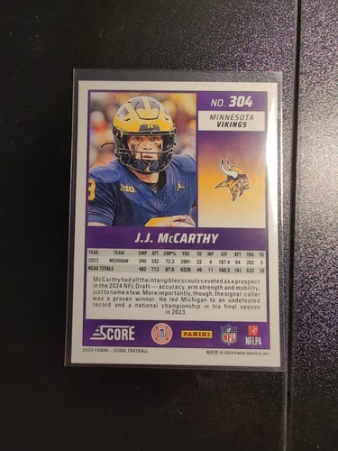 2024 Score - Rookies #304 J.J. McCarthy (RC) - Picture 2 of 2