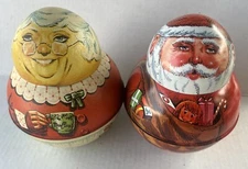 Santa & Mrs. Claus 1981 Bristol Ware Round Tin Containers Christmas Vintage