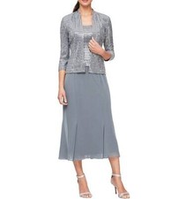 NEW ALEX EVENINGS Stretch Sequin Metallic Knit 2-Piece Jacket DRESS SIZE 6 200