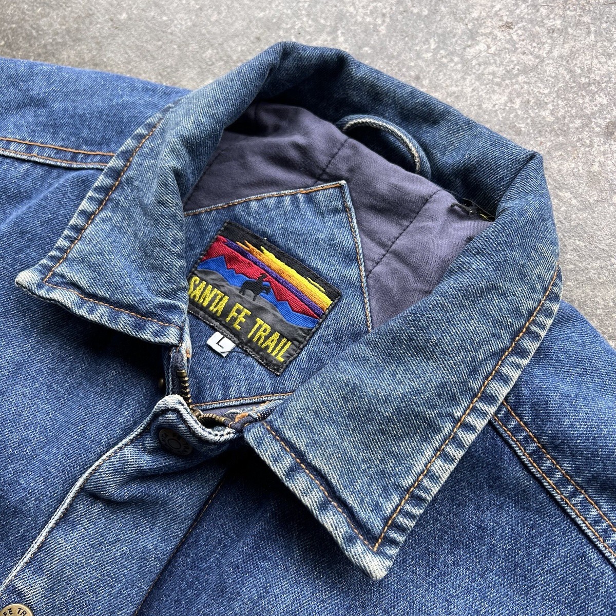 Vintage 90s Santa Fe Trail Zip Up Aztec Print Denim Jacket Mens Sz