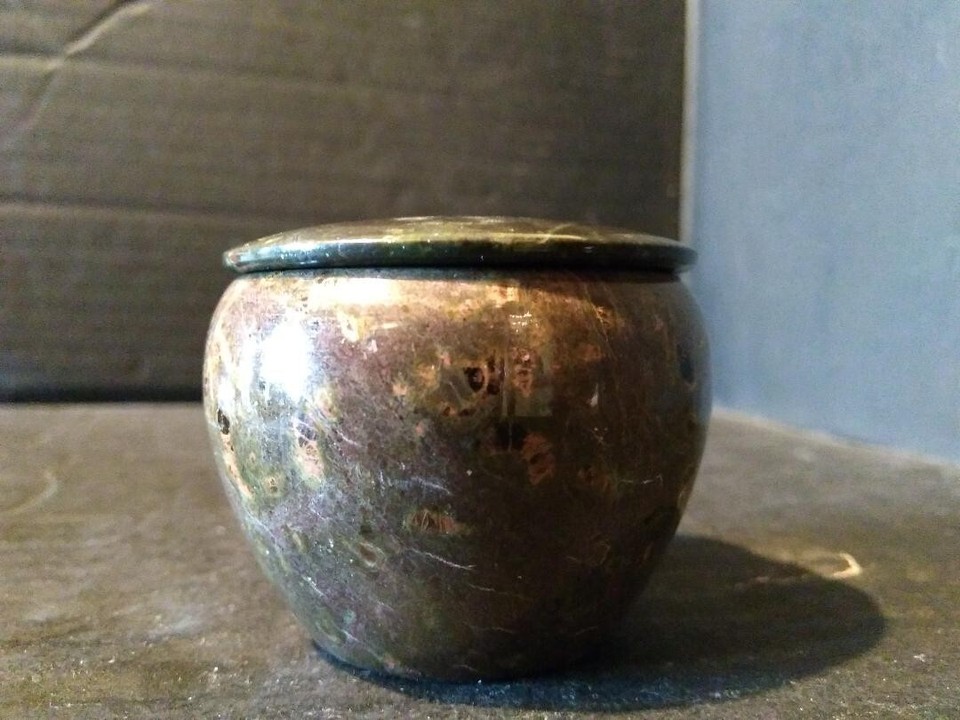 Vintage Natural Stone Small Cornish Serpentine Lidded Pot. Green And ...