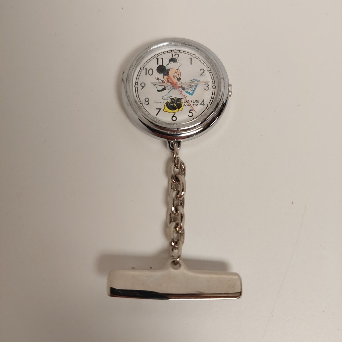 Vintage Disney Lorus Minnie Mouse Nurse Watch Fob Pin Rare Not
