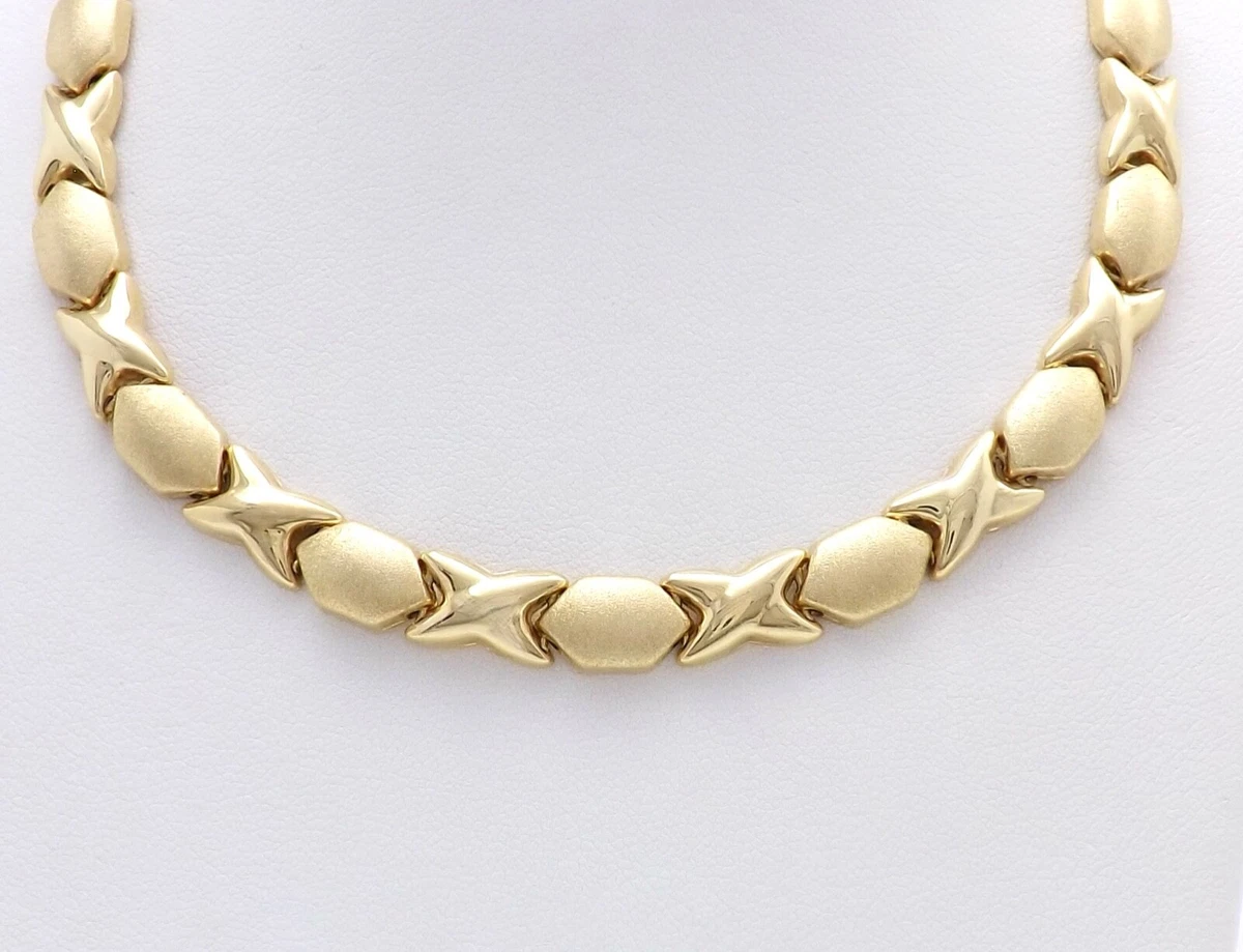 14K Gold Hugs Kisses XO Stampato Link Chain Necklace
