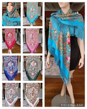 Babushka Ukrainian Polish Gypsy Shawl Floral 61" ,80% Wool Hustka #Peo52/61