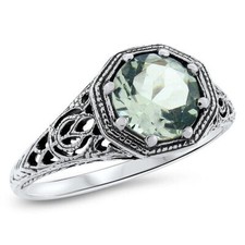 GENUINE GREEN AMETHYST 925 STERLING SILVER ANTIQUE STYLE FILIGREE RING    858