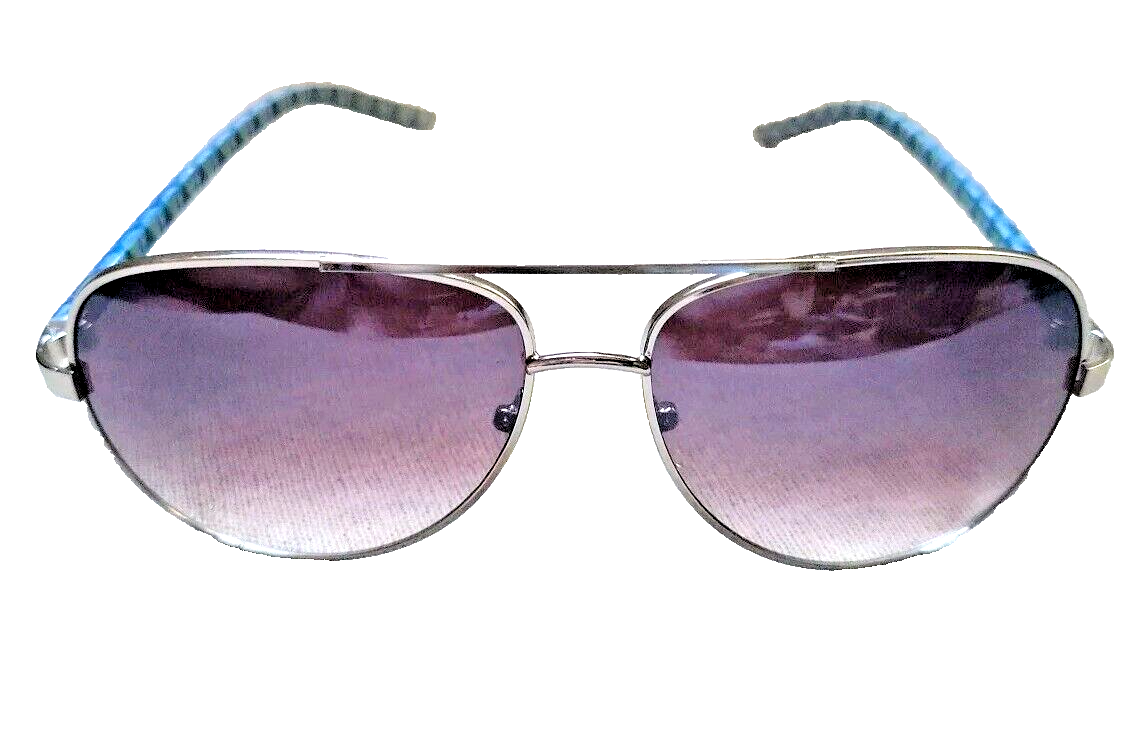 Vtg. Aviators Sunglasses. SILVER FRAME Blue Sidearms.  Mens/ Unisex. 150mm Wide