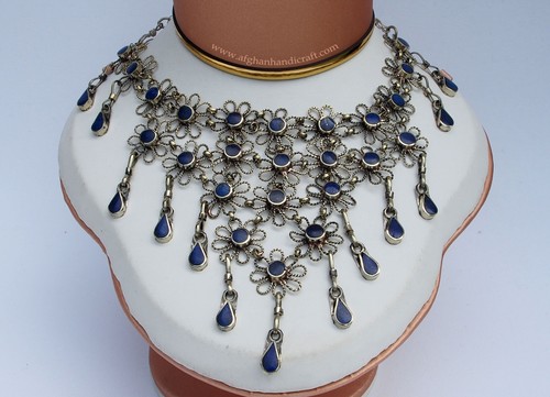Orientalisch nomaden Afghan tribal bellydance bauchtanz Lapis Kette Necklace JL - Picture 3 of 13