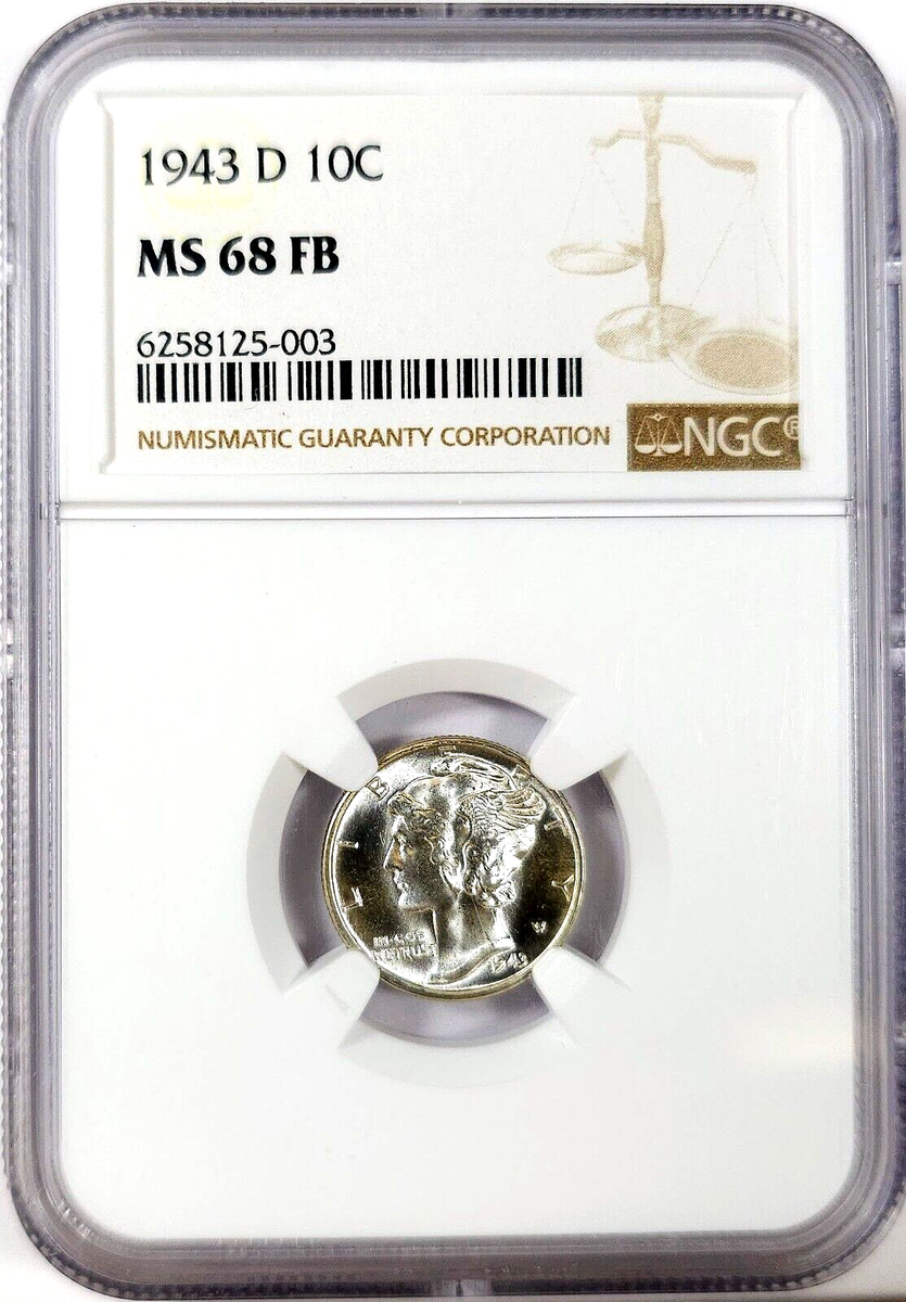 1943-D Mercury Dime 10c - NGC MS68 FB FULL BANDS - Low Pop! Rare