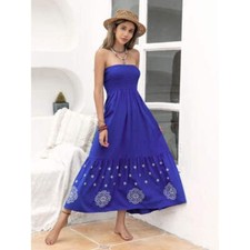 Smocked Printed Tube Midi Dress