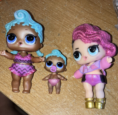 LOL Precious,Lil Sis,and Rockers/Pink Glitter Hair Dolls
