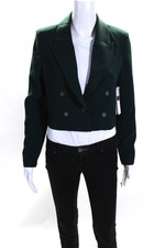 Central Park West Womens Double Breasted Crop Blazer Jacket Dark Green Size Xs