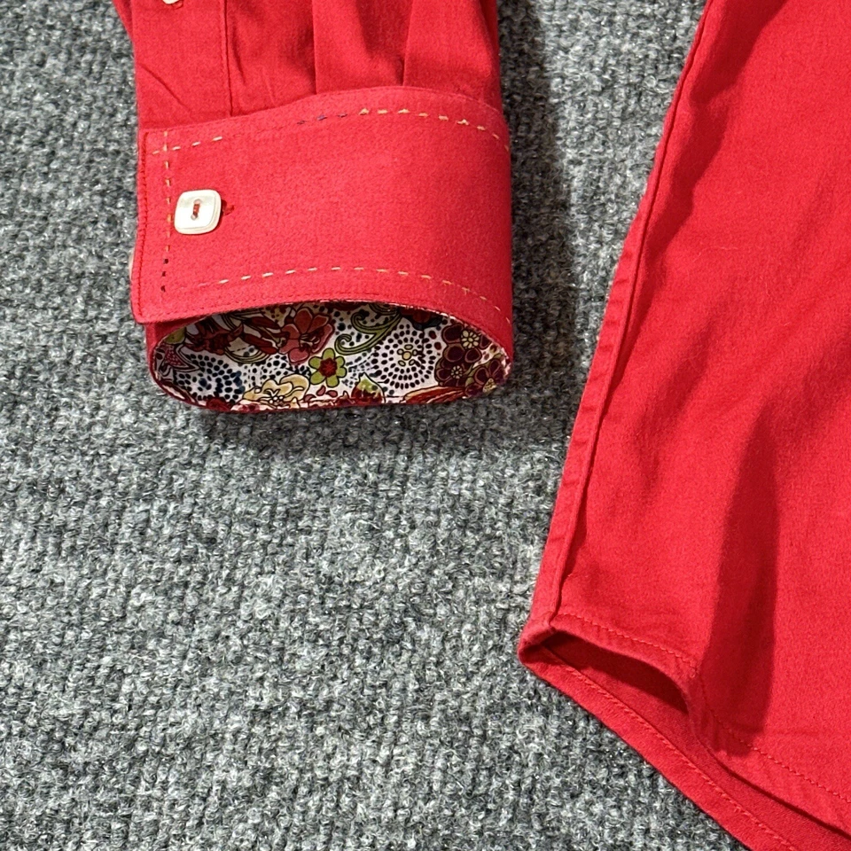 Camisa Tulliano Para Hombre Grande Roja Manga Larga Punto Arco Iris Algodón Abotonada L Foto 3 de 4