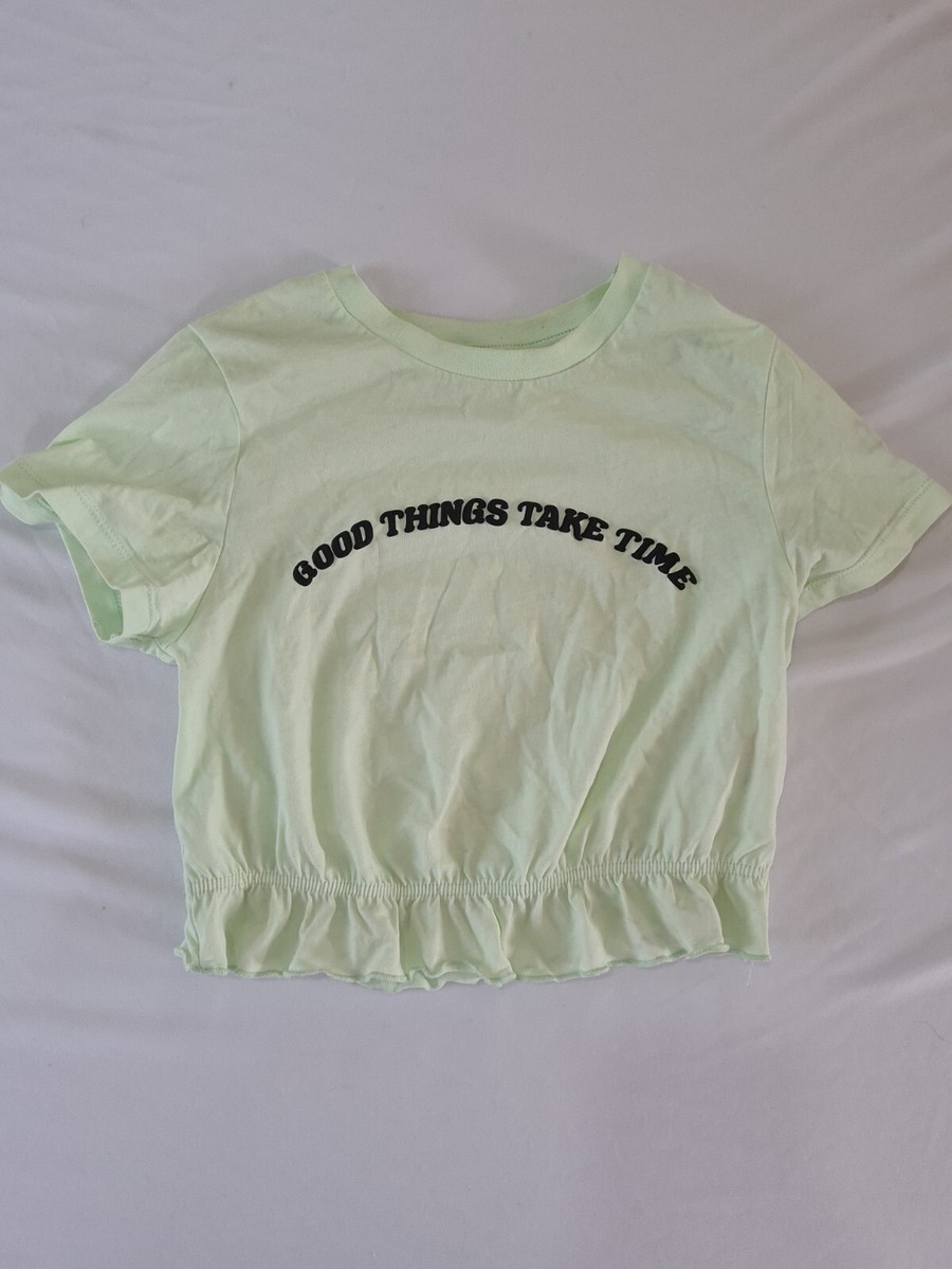 Ladies Tshirt Primark Size 6 Short Sleeve Good Things Take Time Green 11166