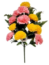 Yellow & Pink Carnation 19" Silk Flower Bush Home Yard Decor In/Outdoor US #2177