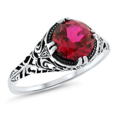 ART DECO STYLE FILIGREE RING 925 STERLING SILVER 2.5 Ct LAB-CREATED RUBY    641X