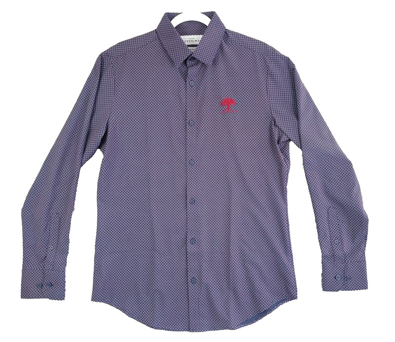 Mizzen + Main Leeward Medium Trim Fit Long Sleeve Shirt Navy Geometric Birdseyes