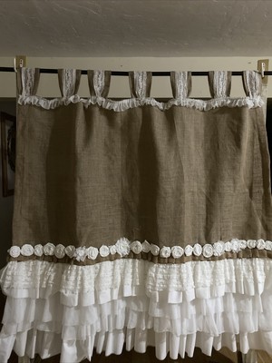 Custom French Shabby Rustic Chic Burlap Shower Curtain Valance Lace Ruffles Custom French Shabby Rustic Chic Burlap, Burlap Shower Curtain