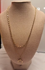 Crescent Moon Horn Double Layered Connected Goldtone Necklace 16" W/ 3" Extender