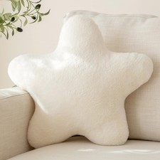Decorative Throw Pillow Star Shaped 14.9 Inch Plush Ivory White Znhinery Couch