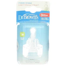 2 Pack Dr. Brown's Natural Flow Standard Silicone Bottle Nipple, Level 1 0m+,...