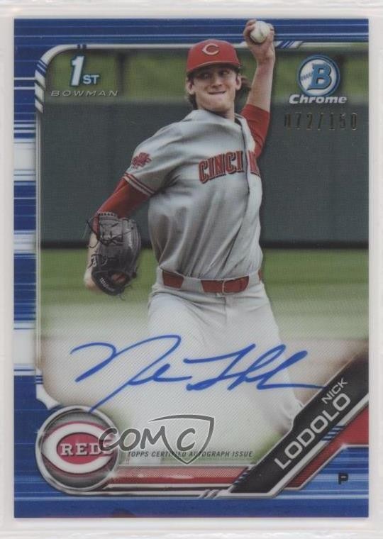 2019 Bowman Draft Chrome Pick Blue Refractor 72/150 Nick Lodolo #CDA-NL Auto 7c5