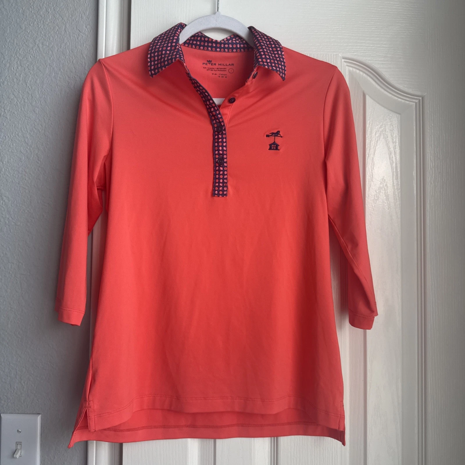Peter Millar Womens Henley Top Size Small UV SPF 50 Protection Orange Coral
