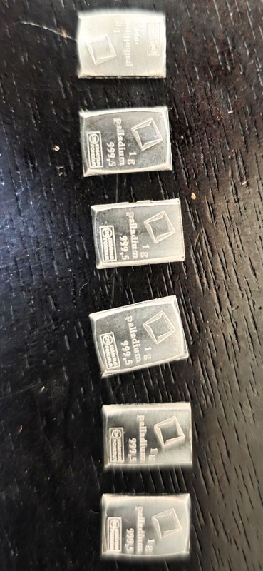  1 gram bar of  .9995 Fine Palladium Bar- Lot Of 6 . 6 total grams 