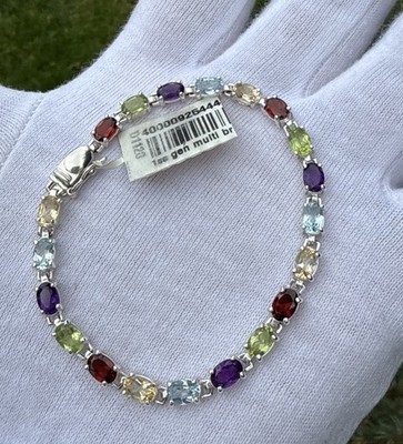 Vtg. Sign Ross Simons Multi Gemstone Sterling Silver 925 Tennis Bracelet 7 New