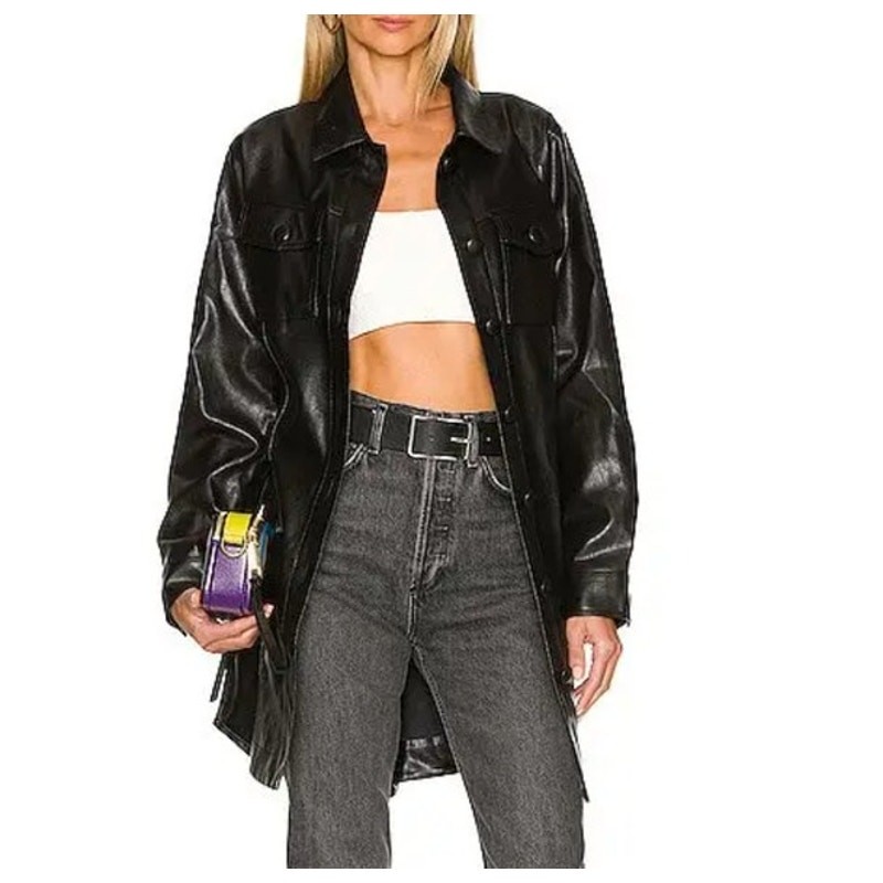 REVOLVE Line Dot Mika Faux Leather Shacket XS Black Long Oversized Jacket