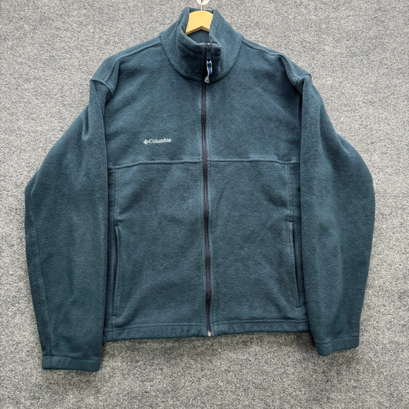 Columbia Jacket Men's Large Dark Teal Full Zip Fleece WM6113 Outdoor Coat