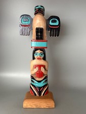 Vintage Tlingit Totem Pole Carving Alaska Ivory Jack&rsquo;s 1987 Wood Signed Raven