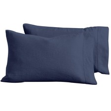 100 French Linen Pillowcases Set of 2 Navy - 20"x30" - Standard Size C...