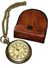 Antique Vintage Maritime Victoria Brass London1875 Pocket Watch with Leather Box