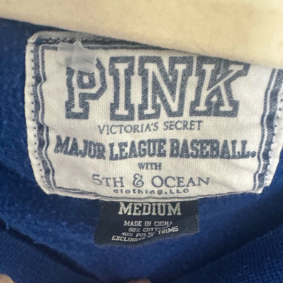 PINK Victoria’s Secret Sweatshirt Womens Medium Blue Chicago Cubs Cozy Vintage - Image 3 of 4