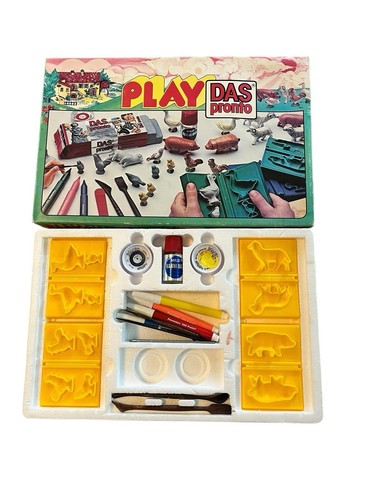 Set Stampi Argilla Vintage Play Das Pronto Air Dry Animali della Fattoria con NUOVO PKG DI ARGILLA - Foto 7 di 14