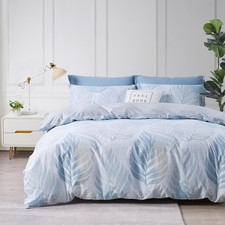 Tropical Monstera Leaf Duvet Cover Set 3Pcs Queen Size Light Blue White Botanica