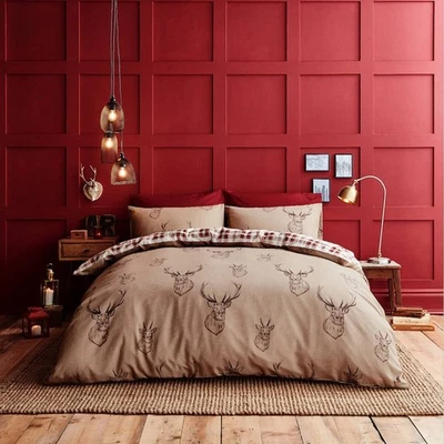 Catherine Lansfield Housse De Couette Ensemble Cerf Stag King Beige Marron Neuf - Photo 1/3