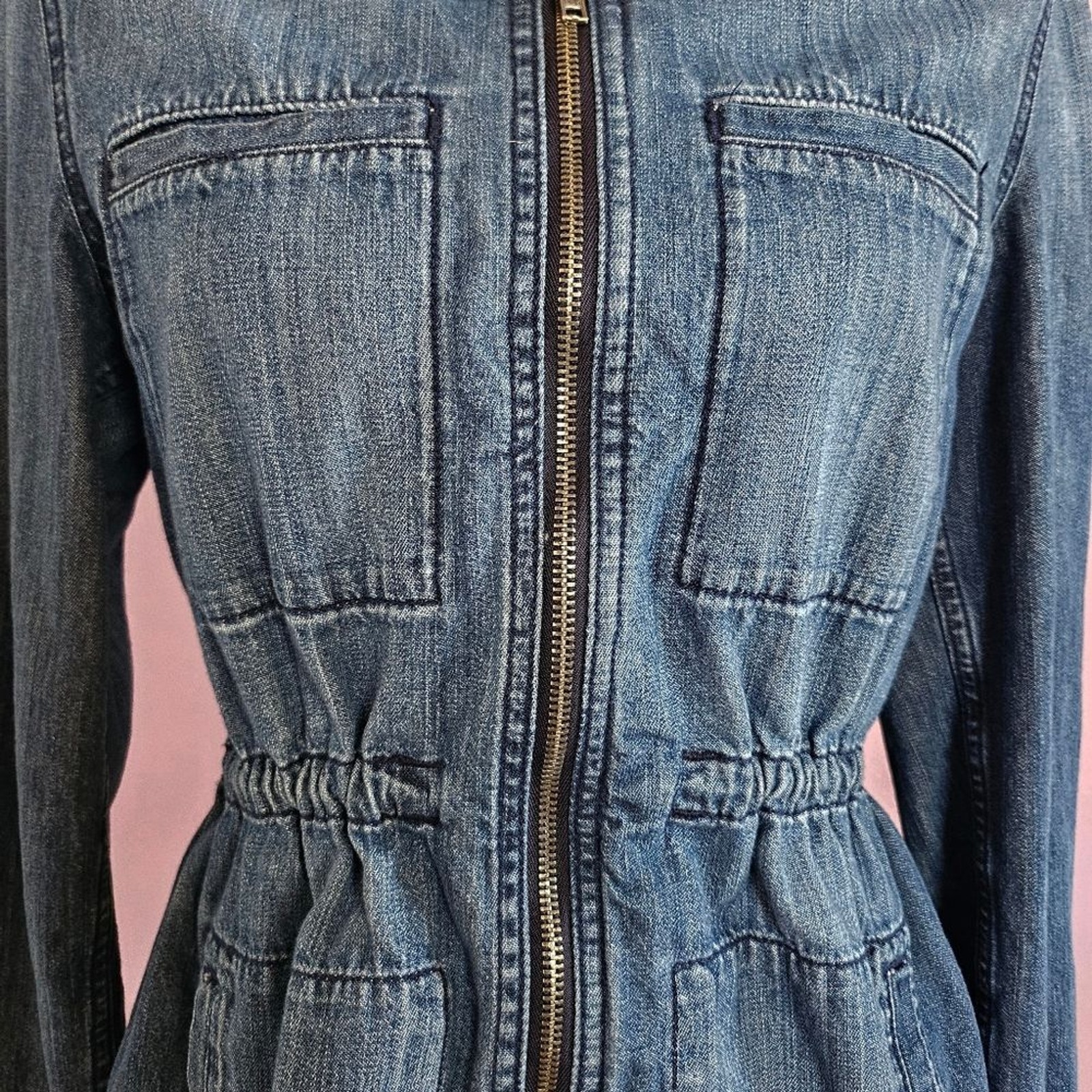 Medium Gap Medium Wash Denim Drawstring Waist Zip… - image 5