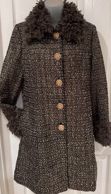 Boston Proper Boucle Tibetan Fur Coat Lux Mob Wife Women s Sz 6 Jackie O Madmen