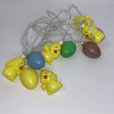 Vintage Easter String Lights Chicks & Eggs Hard Plastic Tested Indoor/Outdoor