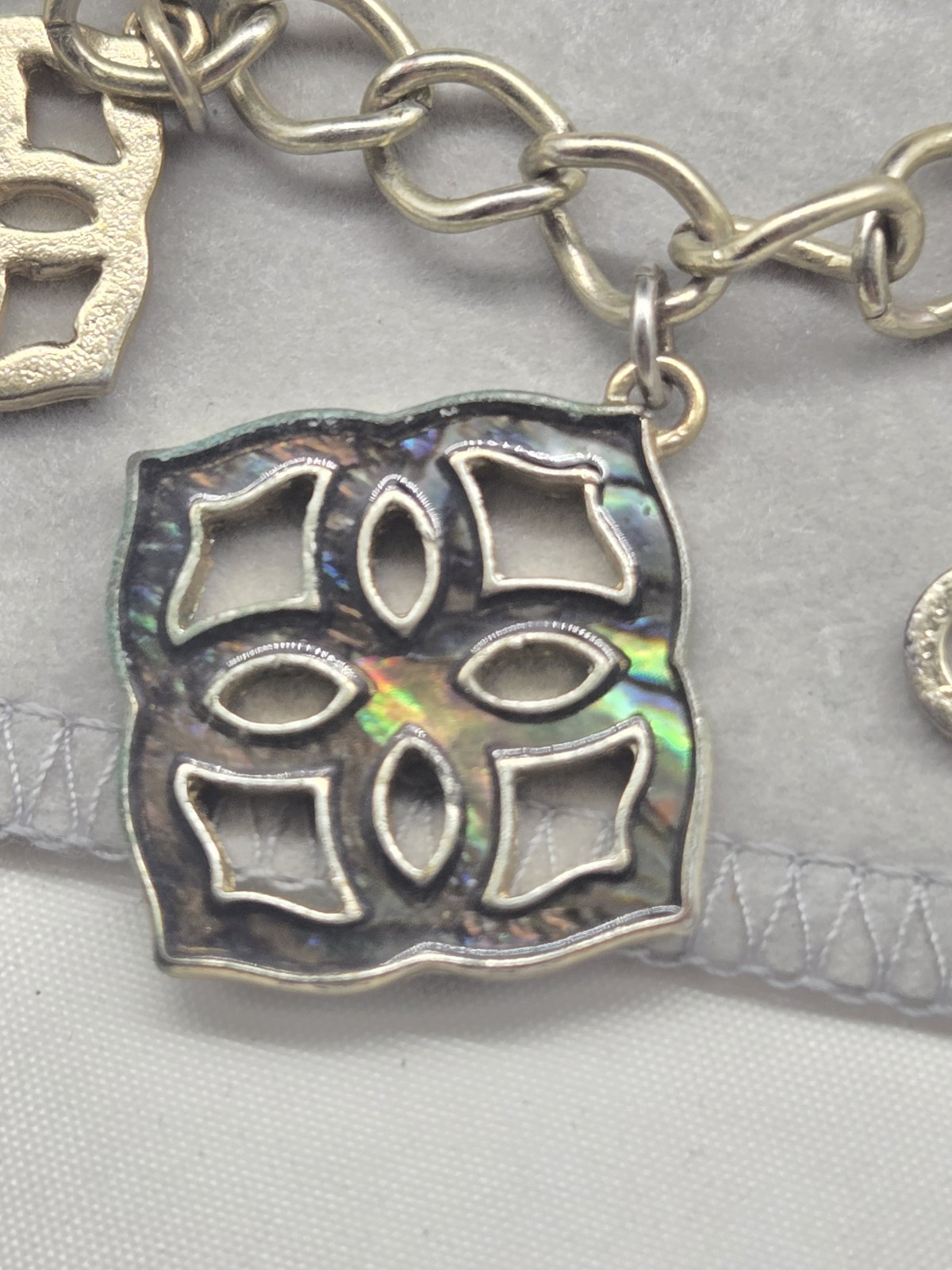 Silvertone Metal Toggle Bracelet Geometric Shapes… - image 2